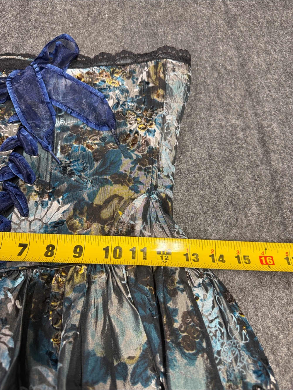 Betsey Johnson Blue Floral Strapless Mini Dress with Velvet Tie - Picture 5 of 8
